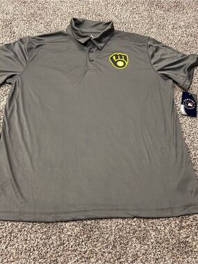 Majestic Milwaukee Brewers MLB Baseball Polo Golf Shirt Top XL X-Large Grey